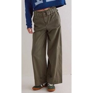 We The Free Sloane Belted Wide Leg Pants Pants Olive Green Womens Size 10